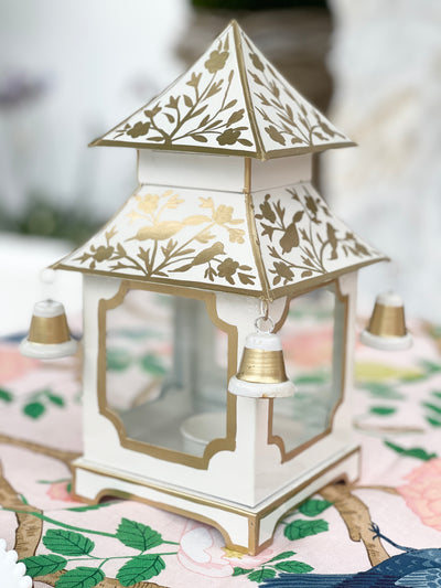 * JUST RE-STOCKED * Chinoiserie Pagoda Candle Holder - Gold/Cream