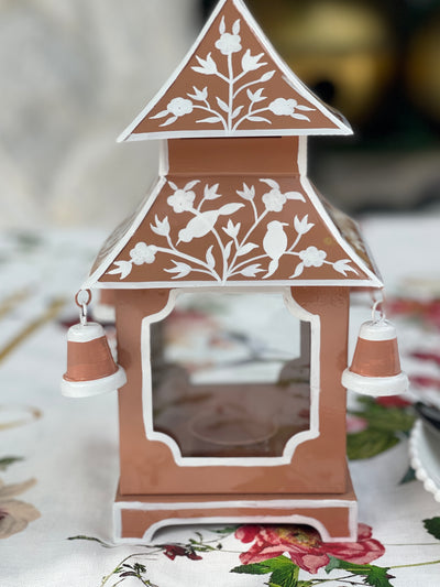 Chinoiserie Pagoda Candle Holder - Caramel