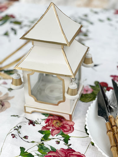 Chinoiserie Pagoda Candle Holder - Gold/Cream Stripe