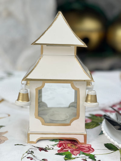 Chinoiserie Pagoda Candle Holder - Gold/Cream Stripe