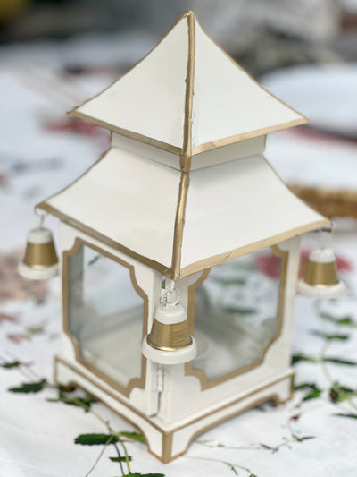 Chinoiserie Pagoda Candle Holder - Gold/Cream Stripe