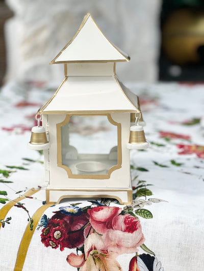 Chinoiserie Pagoda Candle Holder - Gold/Cream Stripe