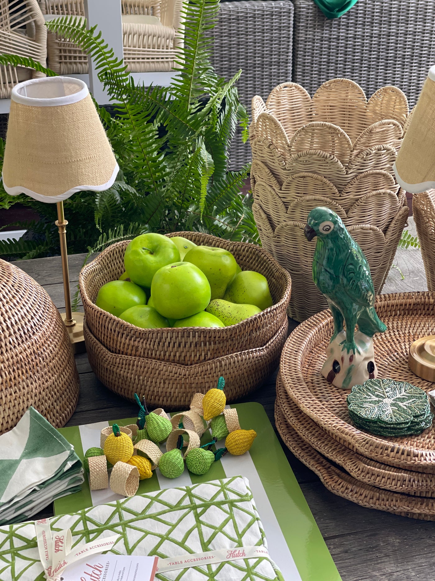 Large Scalloped Rattan Bowl