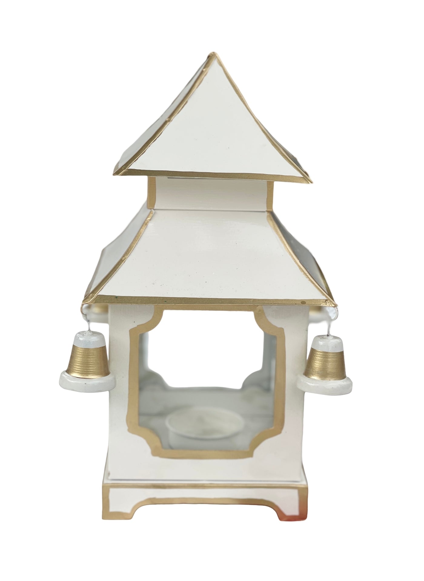 Chinoiserie Pagoda Candle Holder - Gold/Cream Stripe