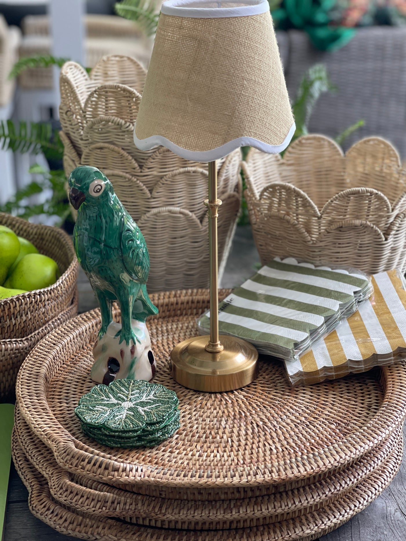 Rattan Circular Serving Tray with handles