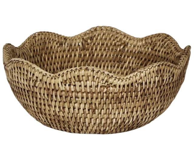 Large Scalloped Rattan Bowl