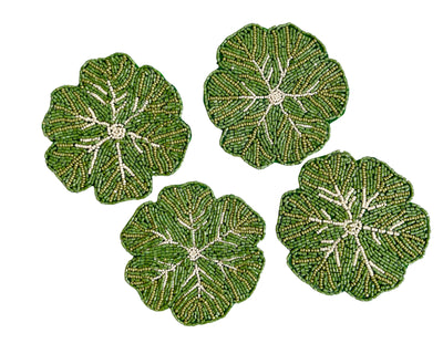 Set of 4 Glass Bead Coasters - Green Cabbage