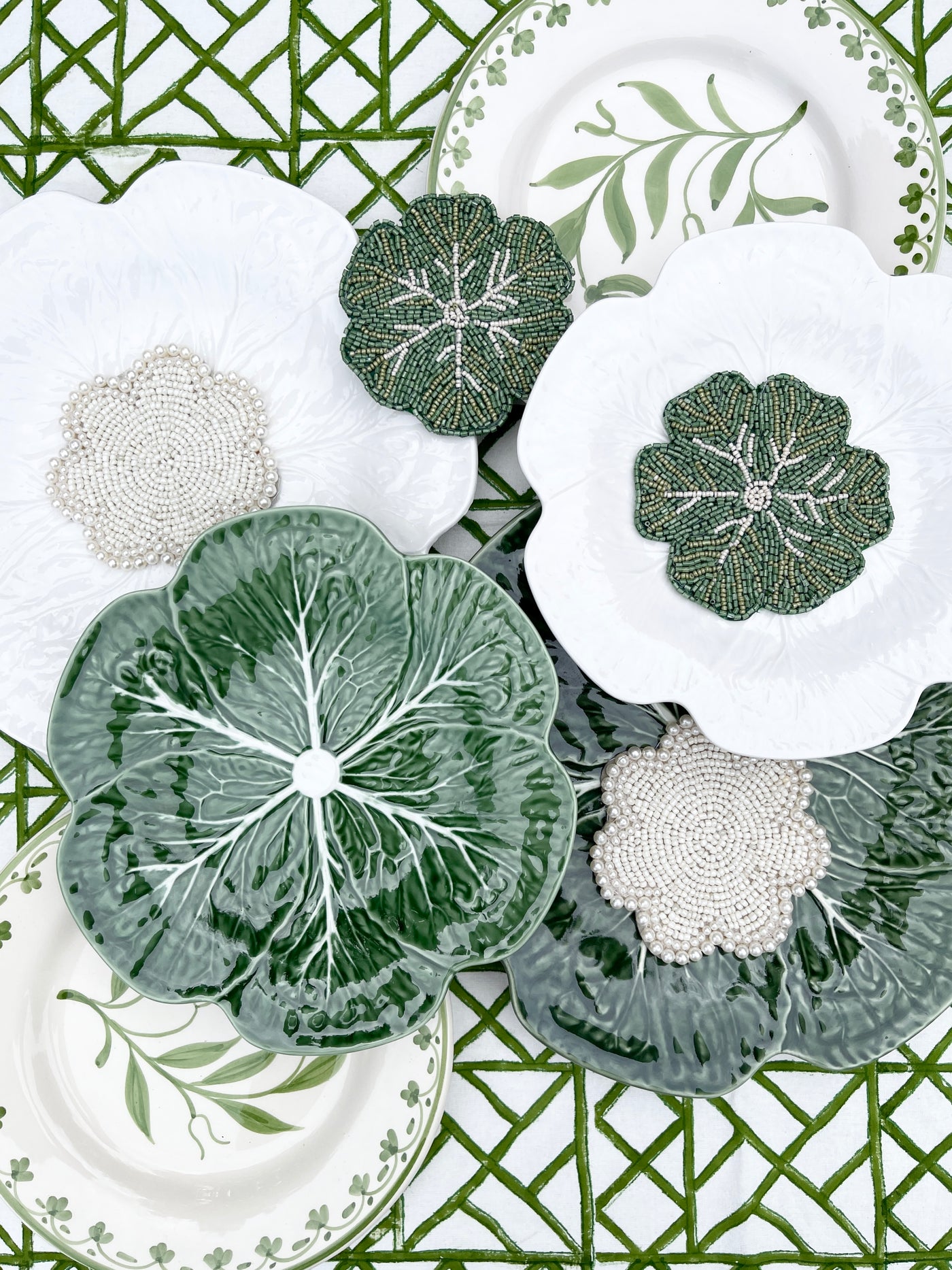 Set of 4 Glass Bead Coasters - Green Cabbage *BACK IN STOCK!*