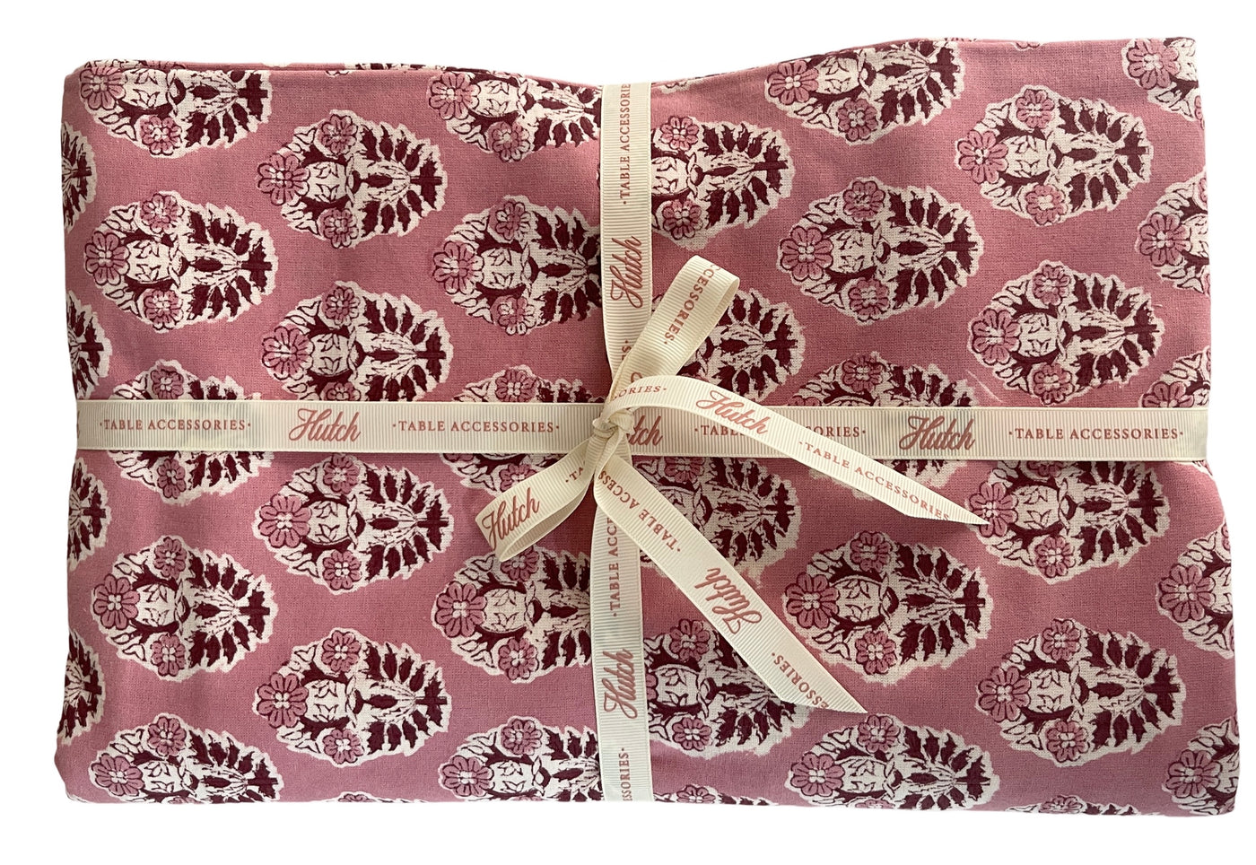 Block Printed Tablecloth 'Poppy' Pink with white Print