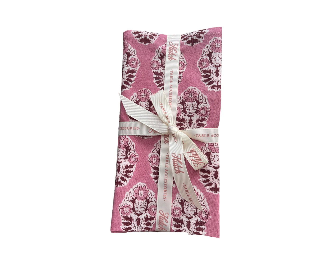 Set of 4 Hand Block Printed Cloth Napkin - 'Poppy - Pink with white print'