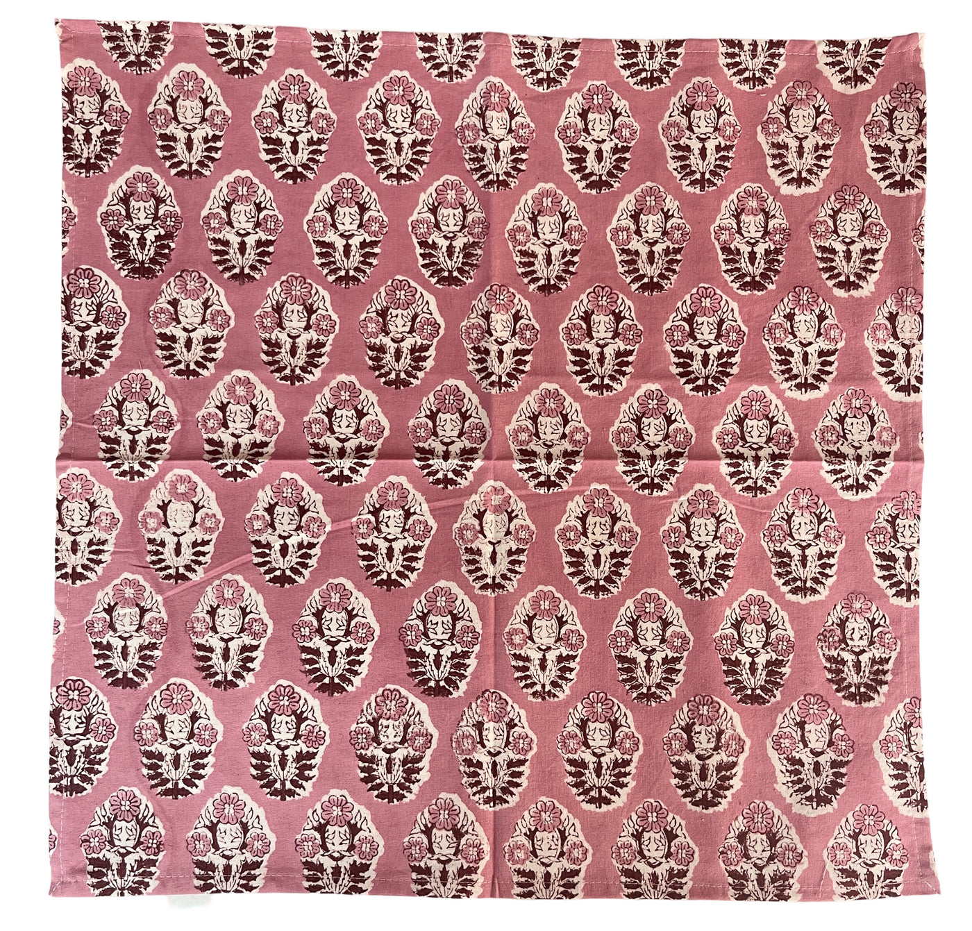 Set of 4 Hand Block Printed Cloth Napkin - 'Poppy - Pink with white print'