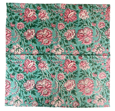 Set of 4 Hand Block Printed Cloth Napkin - 'Ranya's Garden'