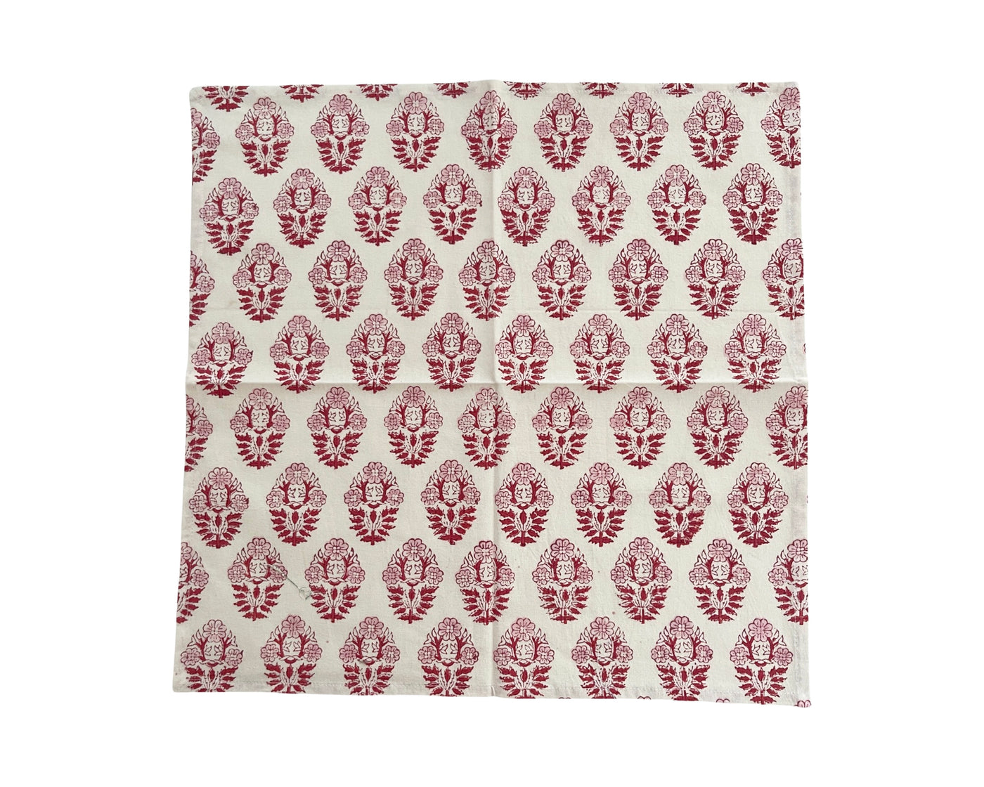 Set of 4 Hand Block Printed Cloth Napkin - 'Poppy - Pink White'