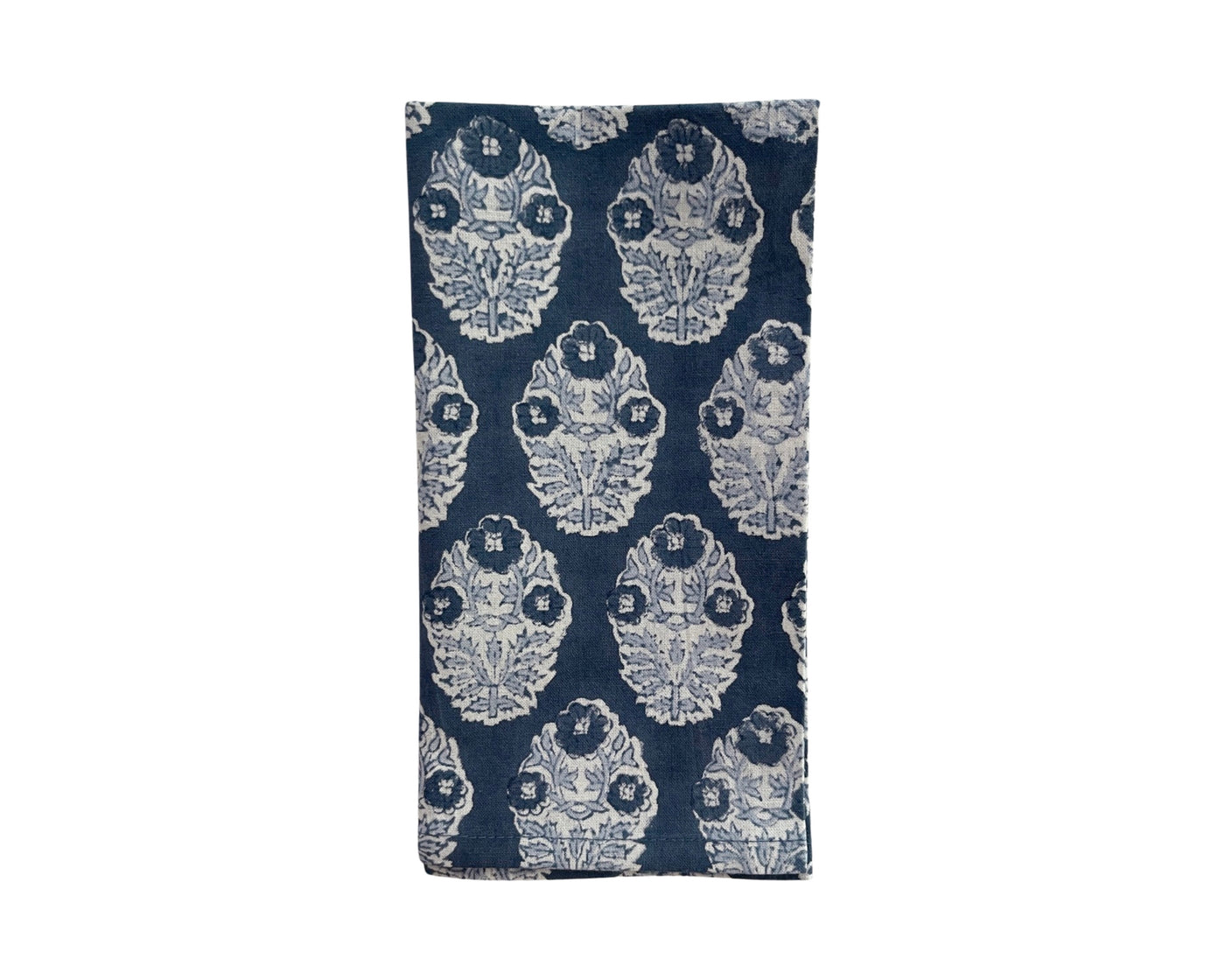 Set of 4 Hand Block Printed Cloth Napkin - 'Poppy' Navy