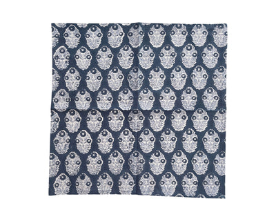 Set of 4 Hand Block Printed Cloth Napkin - 'Poppy' Navy