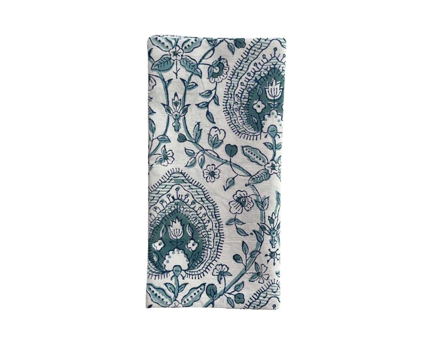 Set of 4 Hand Block Printed Cloth Napkin - 'Pan Leaf - Blue'