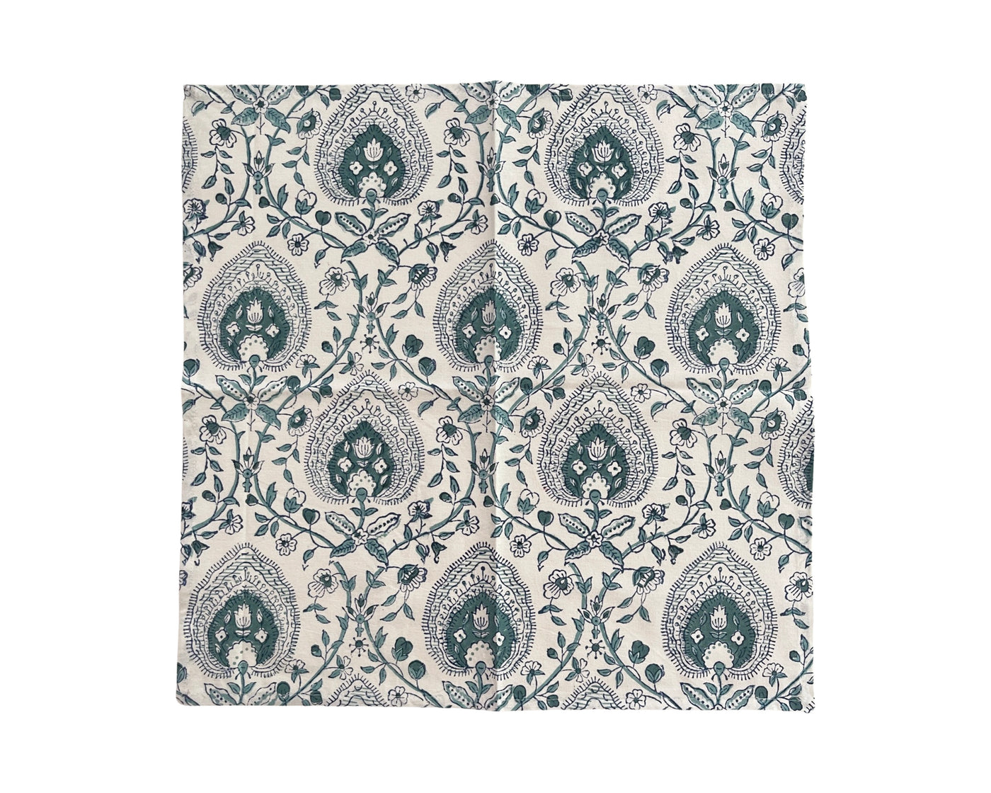 Set of 4 Hand Block Printed Cloth Napkin - 'Pan Leaf - Blue'