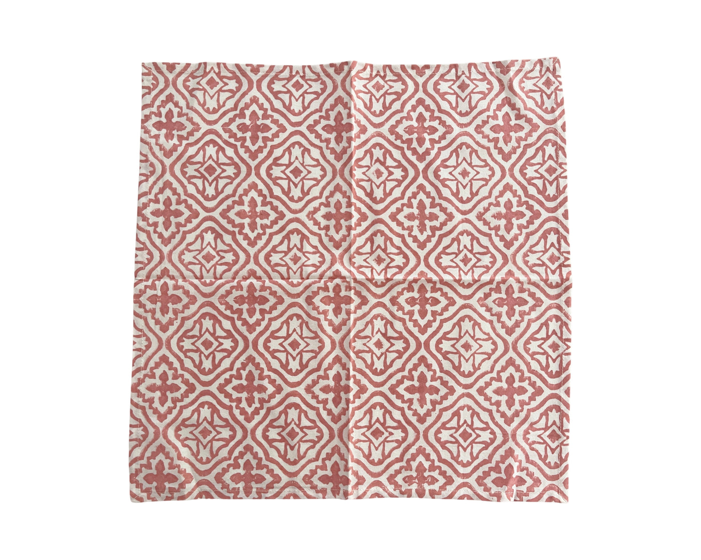 Set of 4 Hand Block Printed Cloth Napkin - 'Block Flower - Salmon Pink'