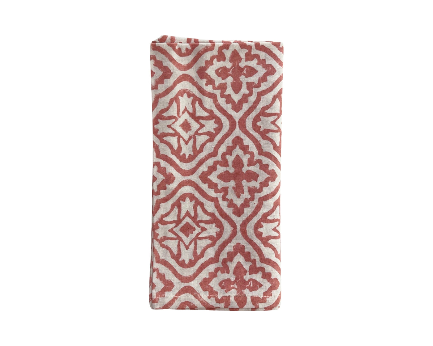 Set of 4 Hand Block Printed Cloth Napkin - 'Block Flower - Salmon Pink'