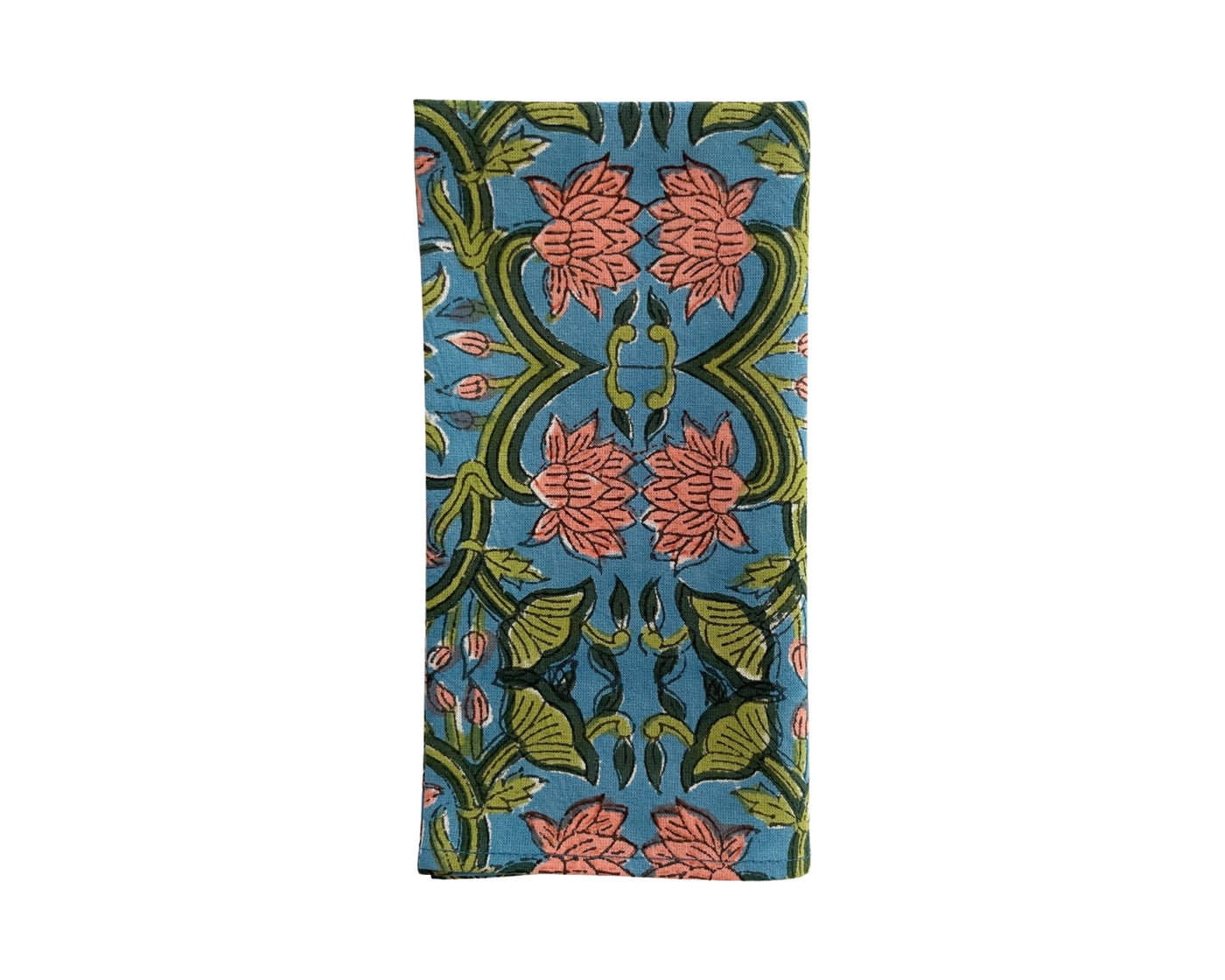 Set of 4 Hand Block Printed Cloth Napkin - 'Lotus Green'