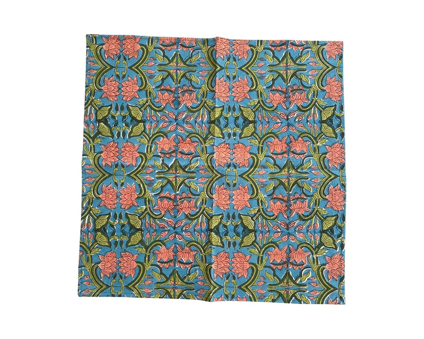 Set of 4 Hand Block Printed Cloth Napkin - 'Lotus Green'