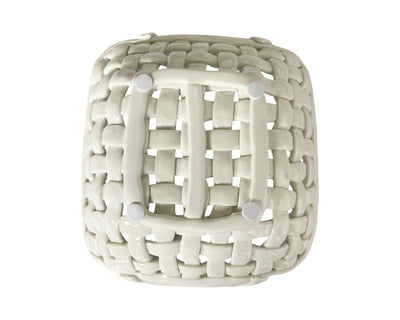 Ceramic Lattice Bowl - Square with Handles - Warm White