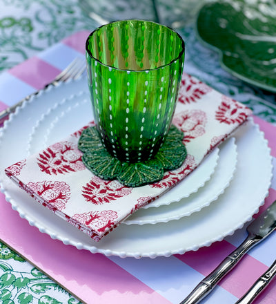 Set of 4 Hand Block Printed Cloth Napkin - 'Poppy - Pink White'