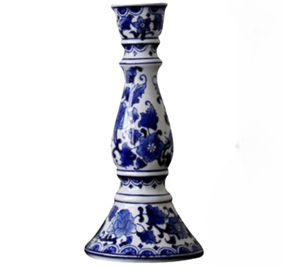 Large Ceramic Candle Holder - Traditional Blue and White Design