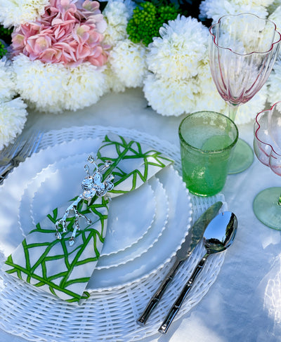 Set of 4 Hand Block Printed 'Lattice - Green' Cloth Napkins