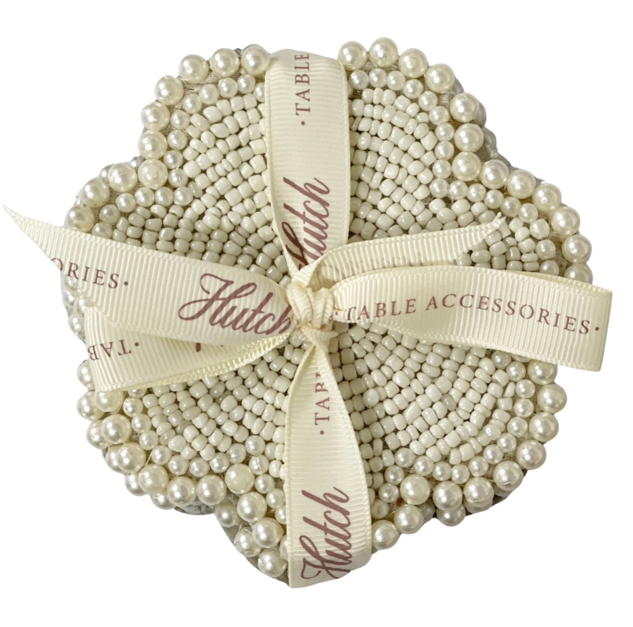Set of 4 Glass Bead Coasters - Pearl White – Hutch Table Accessories