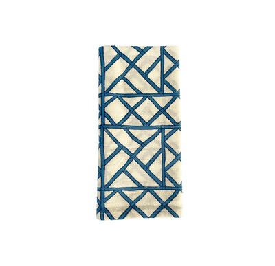 Set of 4 Hand Block Printed 'Lattice - Blue' Cloth Napkins