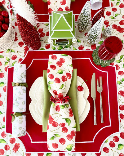 100% Linen Tablecloth - 'Cherry, Cherry'
