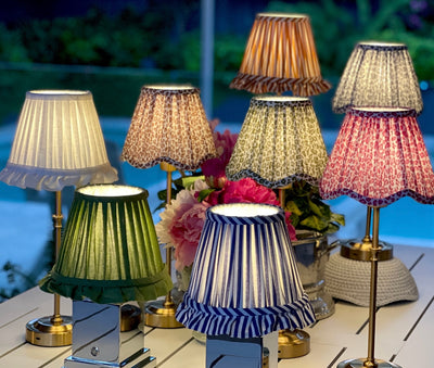 'Iris' Cordless Lamp Base and Green Linen 'Raffles' Shade * PURCHASE 2 OR MORE AND SAVE 10% *