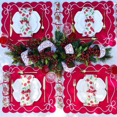 'High Tea' Placemat and Napkin Set - Red 'Bows'