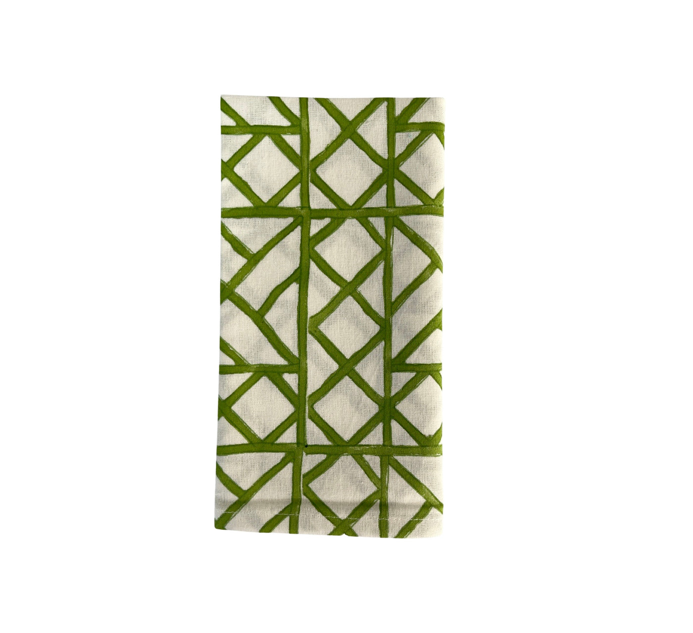 Set of 4 Hand Block Printed 'Lattice - Green' Cloth Napkins
