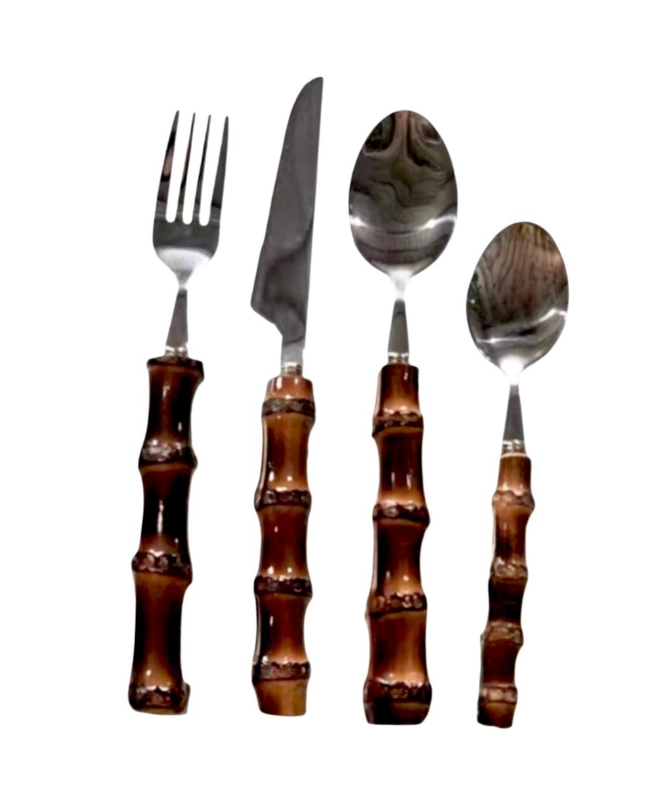 4pc, 16pc or 24pc Burnt Bamboo Handle Cutlery - Silver