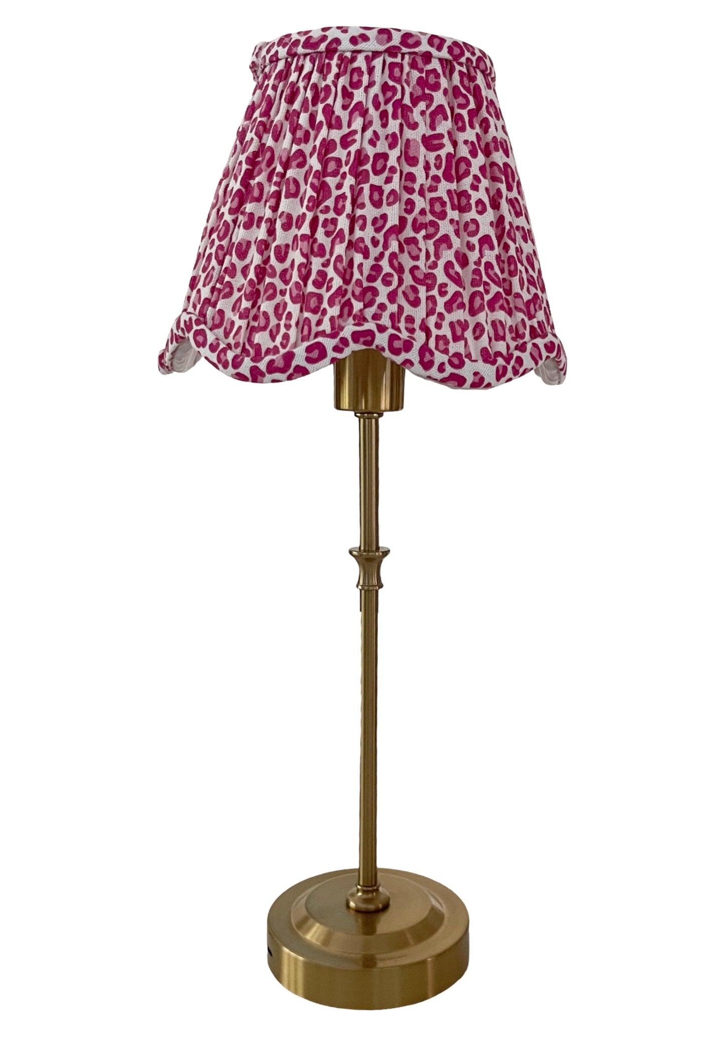 'Iris' Brushed Gold Cordless Lamp Base with 'Coco' Pink Ocelot Shade *PURCHASE 2 OR MORE AND SAVE 10%