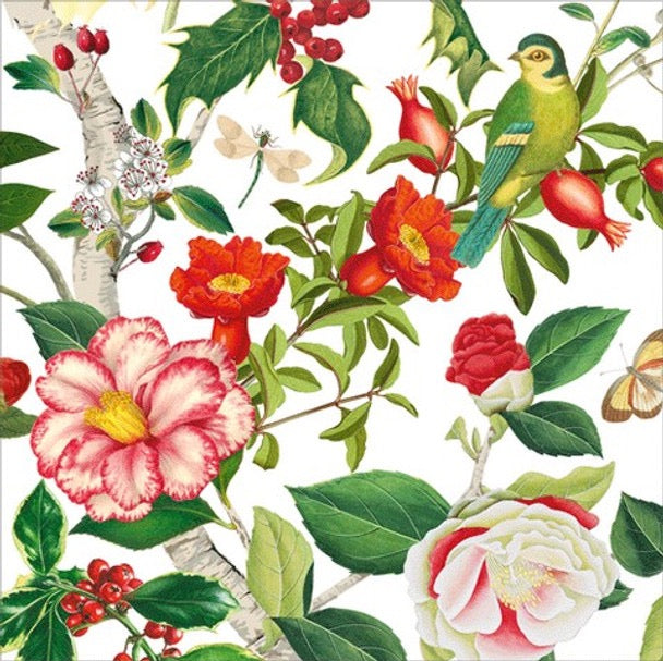 Caspari Paper Napkins - 'Christmas Chinoiserie' - White - Luncheon Size, Pack of 20 Napkins