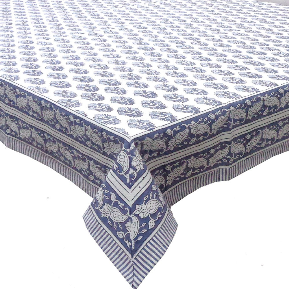 Block Printed Tablecloth 'Starlight Blue'