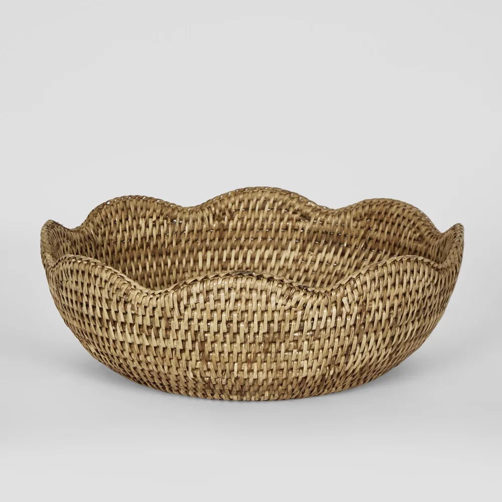 Large Scalloped Rattan Bowl