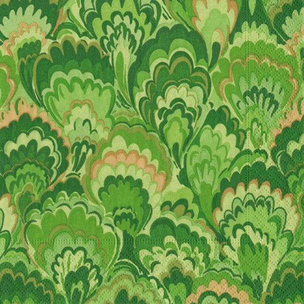 Caspari Paper Napkins - 'Marbled Ceramic' - Green - Luncheon Size, Pack of 20 Napkins