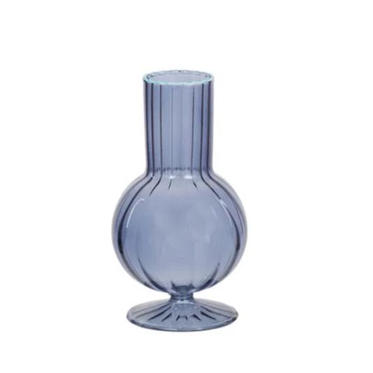 'Flora' Denim Blue with Pale Blue Trim Glass Vase