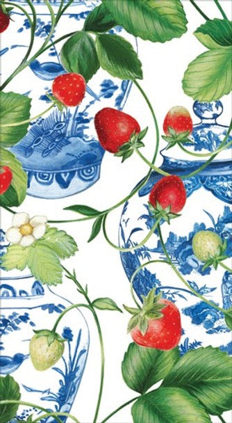 Caspari PREMIUM Guest Napkins - Strawberries & Cream - Pack of 15 *DUE MAY 16*