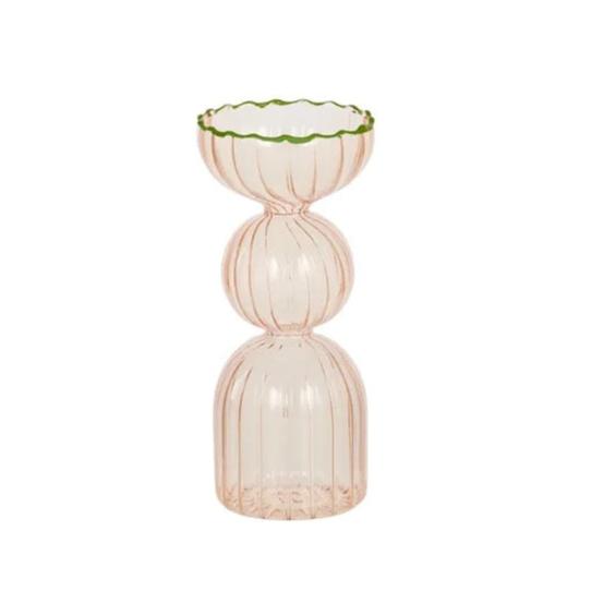 'Flora' Pink with Green Trim Glass