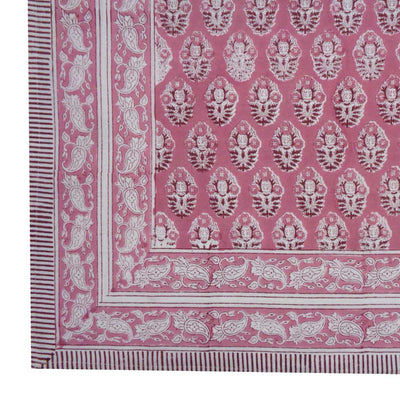 Block Printed Tablecloth 'Poppy' Pink with white Print