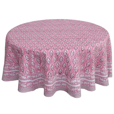 Block Printed Tablecloth 'Poppy' Pink with white Print