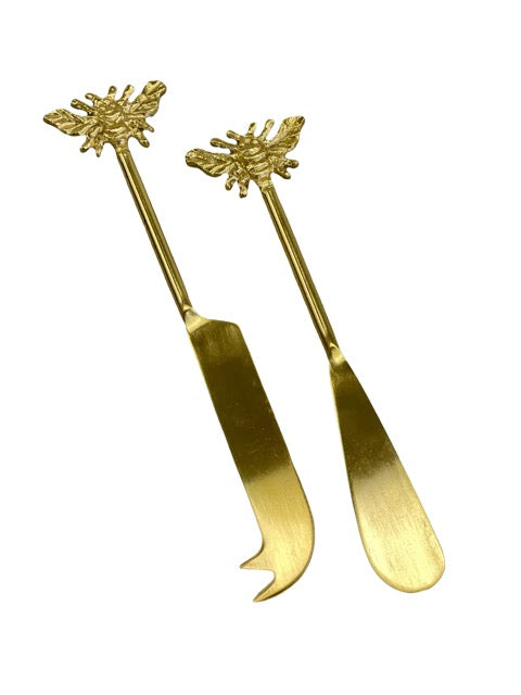 'Pretty Bee' Cheese Knife and Spreader Set - Gold