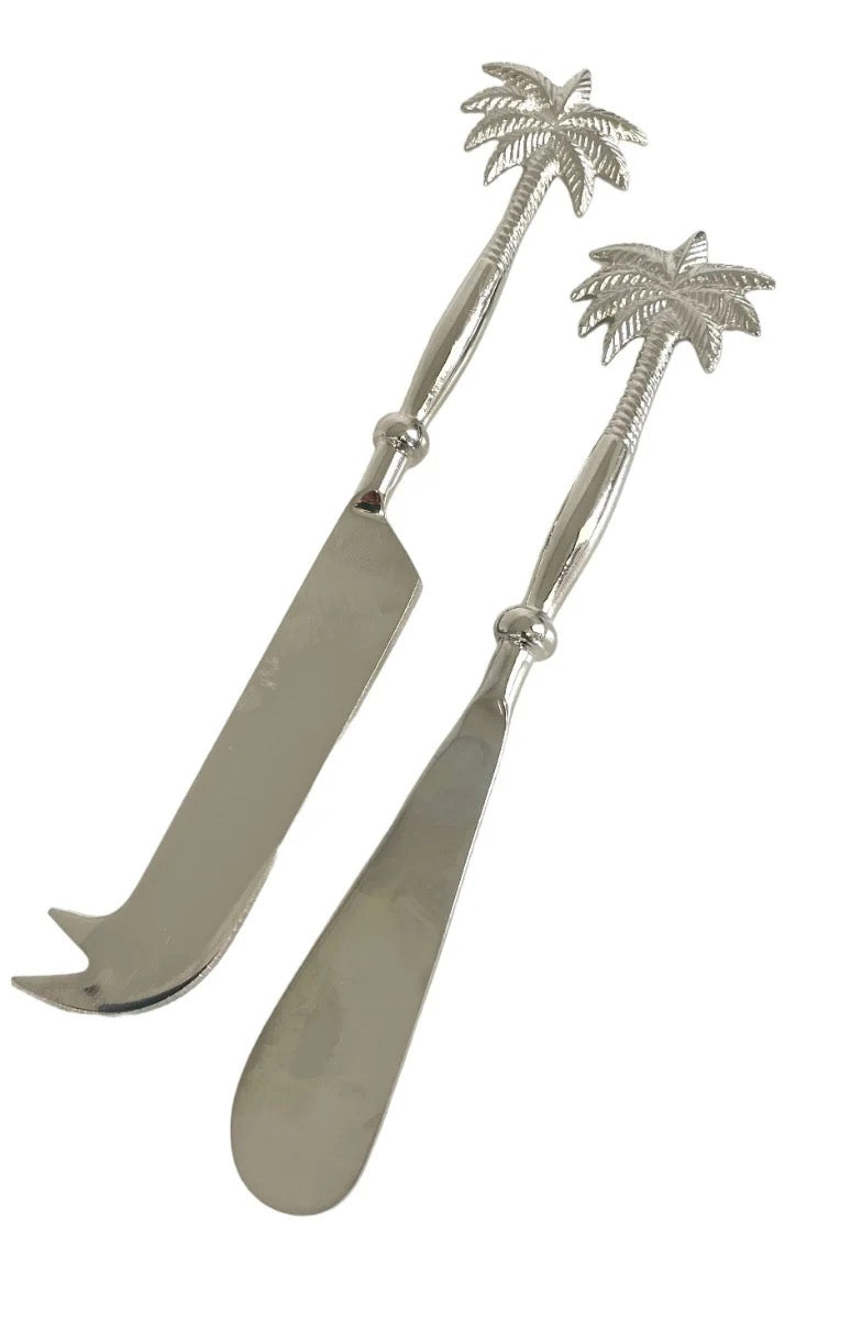 'Palm' Cheese Knife and Spreader Set - Silver