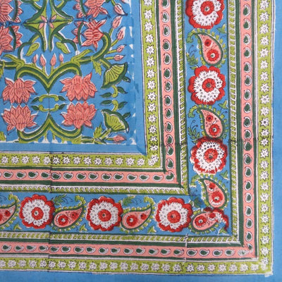 Block Printed Tablecloth 'Lotus Green Gud' *Rectangle
