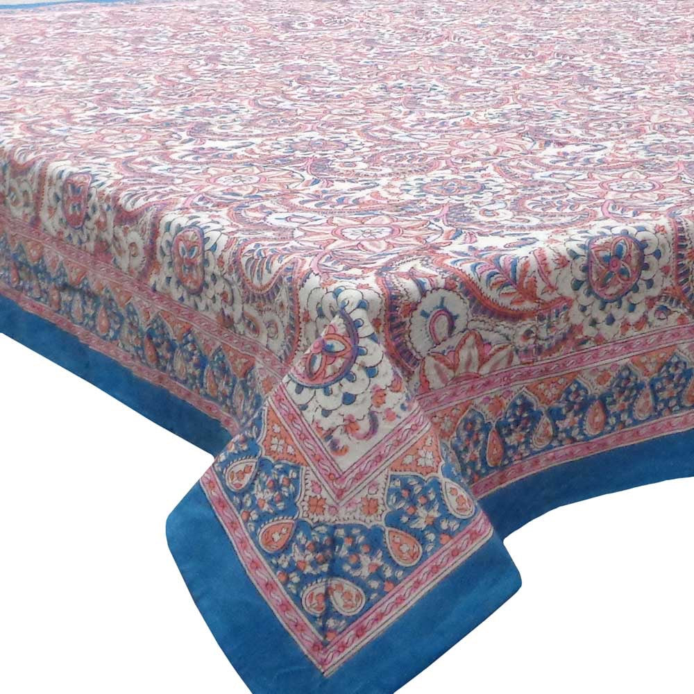 Hand Block Printed Tablecloth 'Pink Jaal'